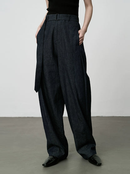 Pantalones casuales de lino CAREMIND, pantalones anchos de textura versátil, pantalones azules marino únicos para niños, pantalones para el viaje de otoño, nuevos 