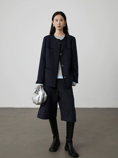 [Italian Slack] Chaqueta Xiaoxiangfeng azul marino elegante CAREMIND Nueva camiseta corta de temperamento premium Otoño 