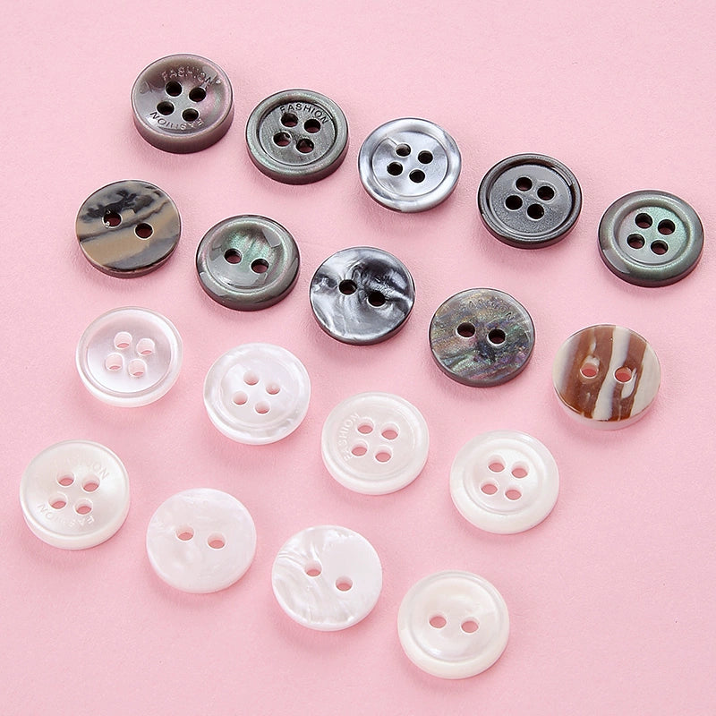 3354★  Shirt Buttons White Black Men's Round Cardigan Chiffon Shirt Top Cuffs Pearlescent Buttons Resin Buttons