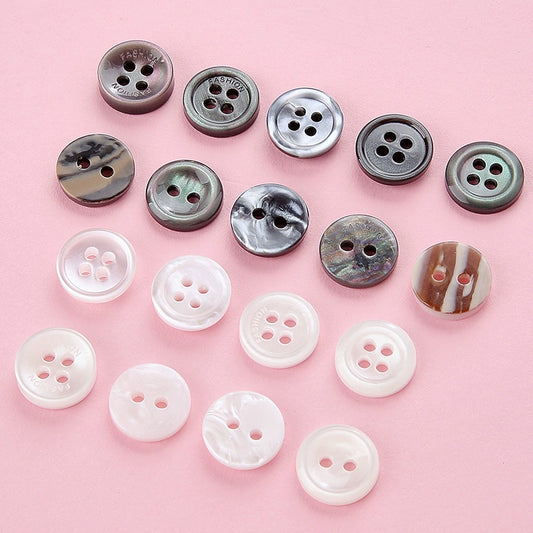 3354★  Shirt Buttons White Black Men's Round Cardigan Chiffon Shirt Top Cuffs Pearlescent Buttons Resin Buttons