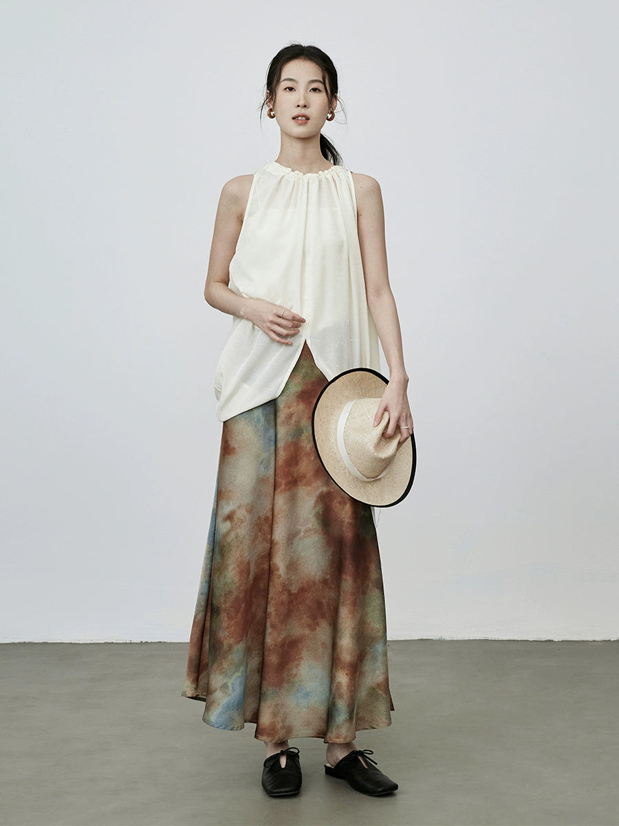 [Big Fish and Begonia] Falda de cintura alta con efecto tie-dye original de CAREMIND 2024 nueva falda fina y súper hermosa 