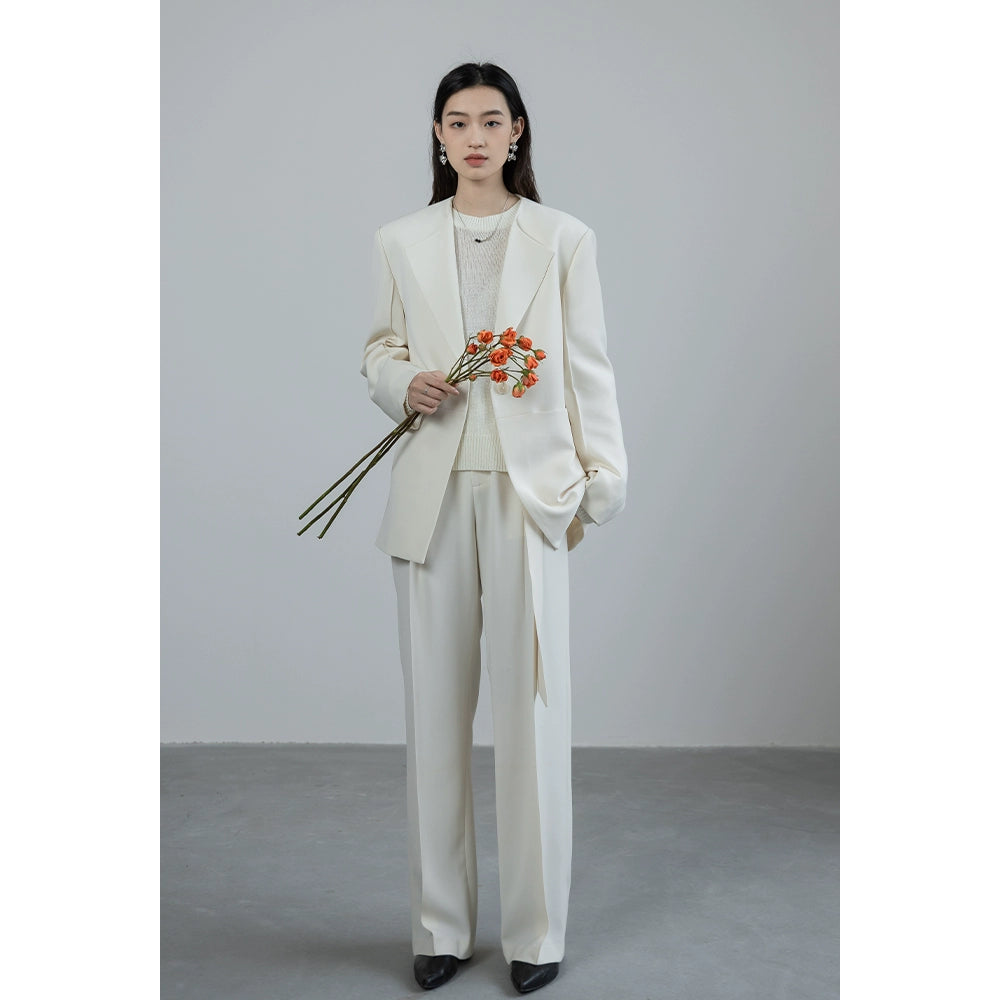 Pantalones rectos premium para mujer con silueta de traje beige CAREMIND 24SS [minimalista en forma de H] 