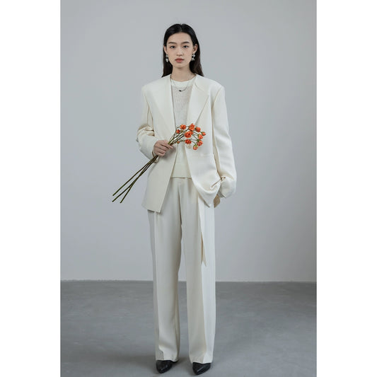 Pantalones rectos premium para mujer con silueta de traje beige CAREMIND 24SS [minimalista en forma de H] 