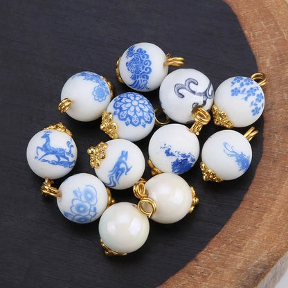 3249★  Ceramic button beads, national style retro cheongsam Hanfu Tang suit shirt, disc button versatile decorative small button blue and white porcelain