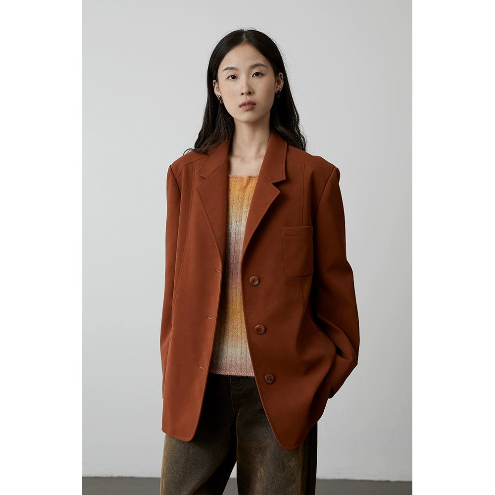 [Café con avellana] Chaqueta ajustada de traje de cuero marrón caramelo clásico vintage de CAREMIND 