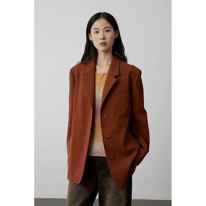 [Café con avellana] Chaqueta ajustada de traje de cuero marrón caramelo clásico vintage de CAREMIND 