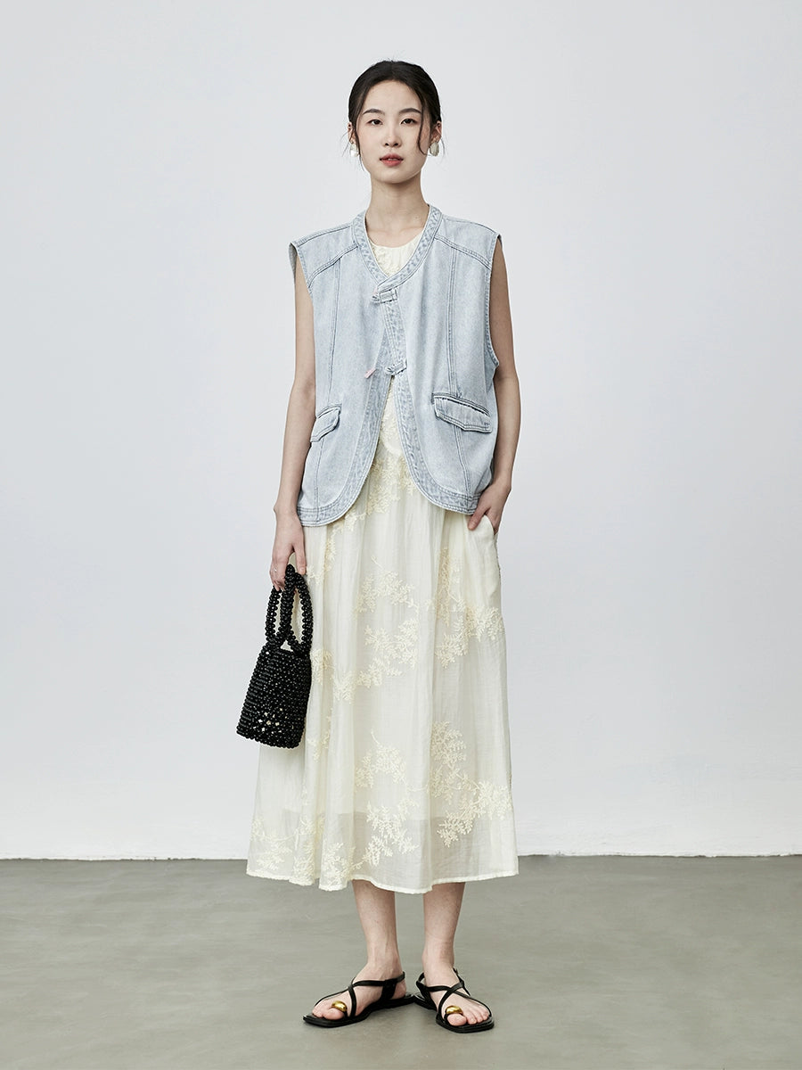 [Cowboy Traveler] Chaleco de mezclilla estilo nacional CAREMIND, chaqueta, chaleco, chaqueta, chaleco con parte superior de bambú 