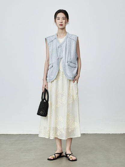 [Cowboy Traveler] Chaleco de mezclilla estilo nacional CAREMIND, chaqueta, chaleco, chaqueta, chaleco con parte superior de bambú 