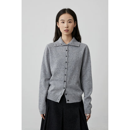 [Warm Air] CAREMIND Autumn Solid Color Simple Wool Knitted Sweater Lapel Button Cardigan Sweater Jacket