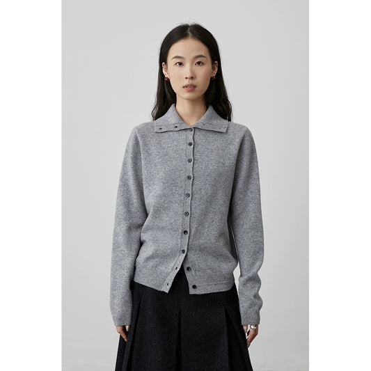 [Warm Air] CAREMIND Autumn Solid Color Simple Wool Knitted Sweater Lapel Button Cardigan Sweater Jacket
