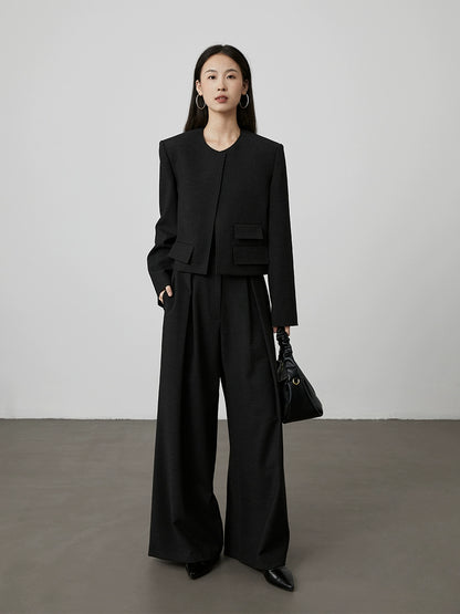 [Silhouette trousers] CAREMIND iron-free design wide-leg trousers loose and thin straight drop suit pants autumn