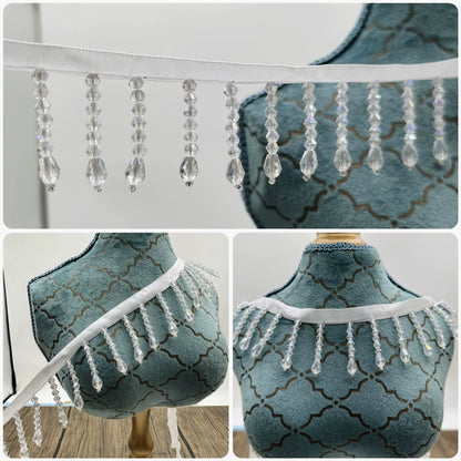 3685  width 4cm short crystal pendant handmade beaded fringed lace DIY home curtain headgear stage clothing accessories