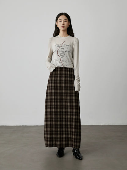 [Thinking T] CAREMIND Black Tencel Letter Printed Front Shoulder Long Sleeve T-Shirt Three-dimensional Art Sketch Top