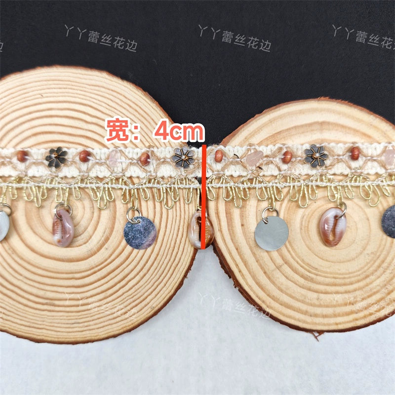 3712 Cuentas hechas a mano, cintas de algodón y lino, cuentas de madera y piedra, accesorios de encaje, materiales de decoración para cortinas étnicas bohemias