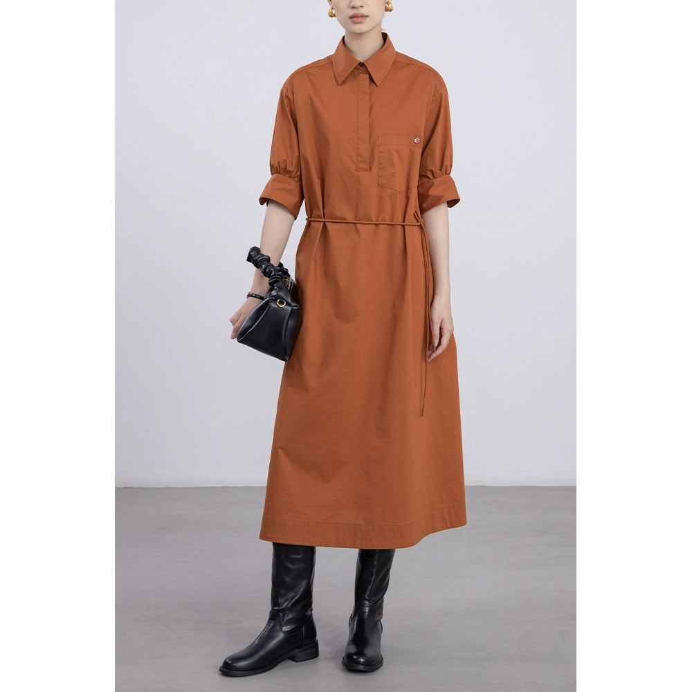 [Shirt Skirt] CAREMIND Waist Tie Skinny Shirt Skirt Blue Simple Design Dress Autumn
