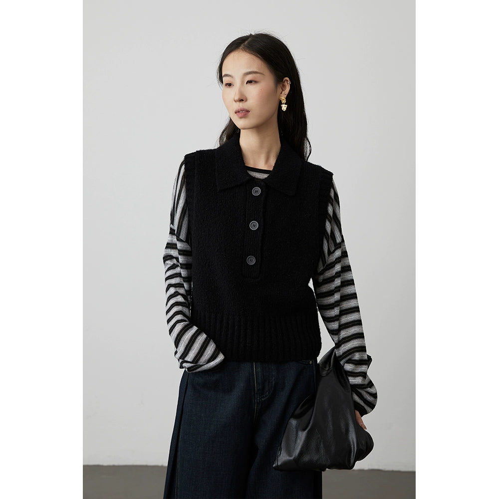 [Suéter Julie] Chaleco versátil de punto con solapa CAREMIND, chaqueta sin mangas exquisita retro de tres colores 