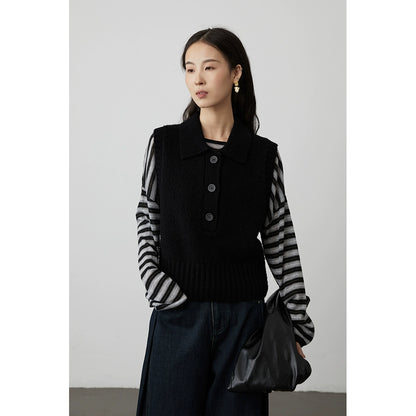 [Suéter Julie] Chaleco versátil de punto con solapa CAREMIND, chaqueta sin mangas exquisita retro de tres colores 