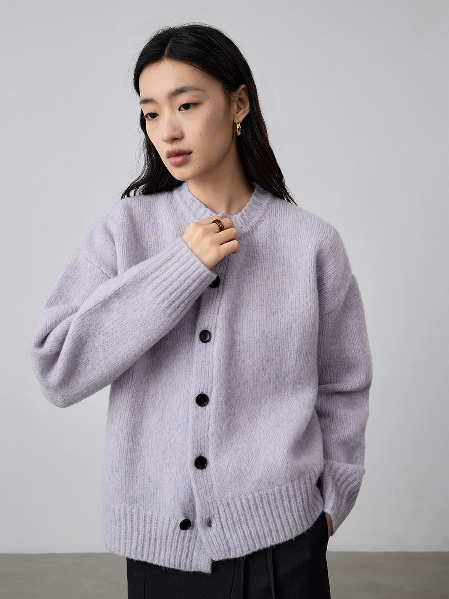 [Special Price] Purple Cardigan Irregular Design Sweater Small Lazy Crew Neck Knitted Jacket Top