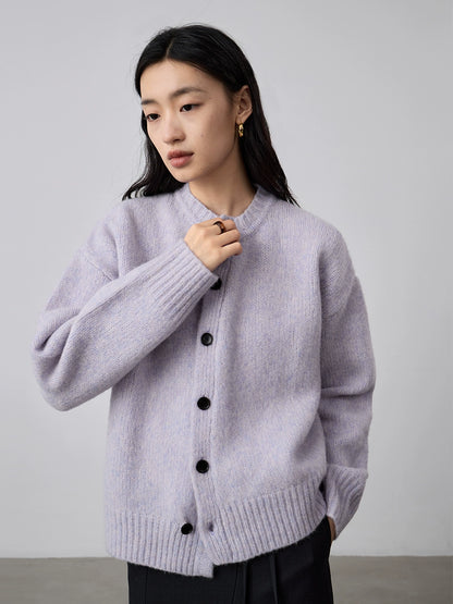 [Special Price] Purple Cardigan Irregular Design Sweater Small Lazy Crew Neck Knitted Jacket Top