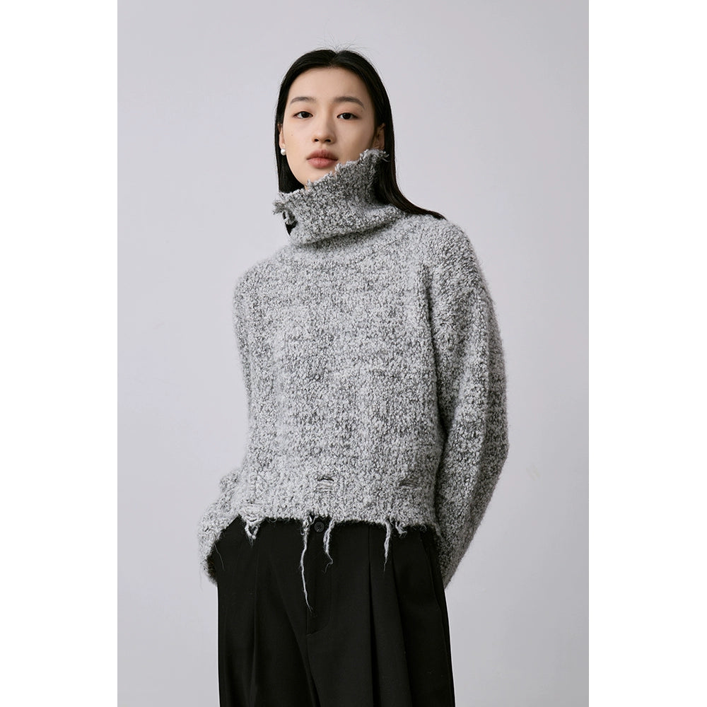 CAREMIND nuevo suéter de punto suave y encerado con viento perezoso, suéter de cuello alto con parte superior irregular, suéter grueso y cálido 