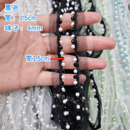 Cinta de encaje con diamantes de imitación de perlas de 1,5 cm de ancho, ideal para hacer puños, escotes, vestidos de novia, correas de hombro, accesorios para el cabello y sombreros.