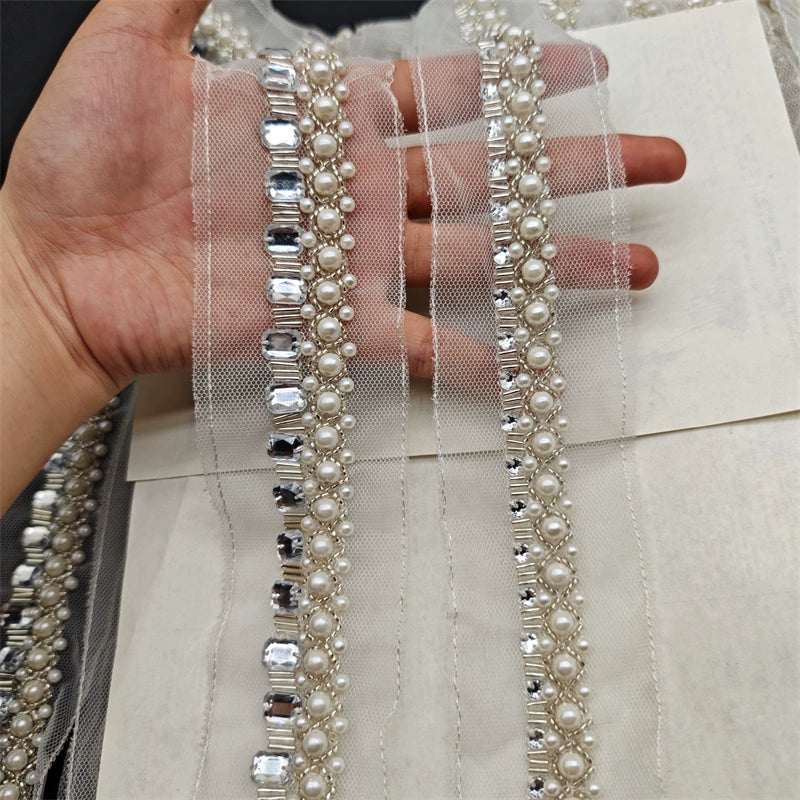 3678 Nueva malla blanca de perlas, cinta de encaje con cuentas hecha a mano, accesorios decorativos para boda Hanfu