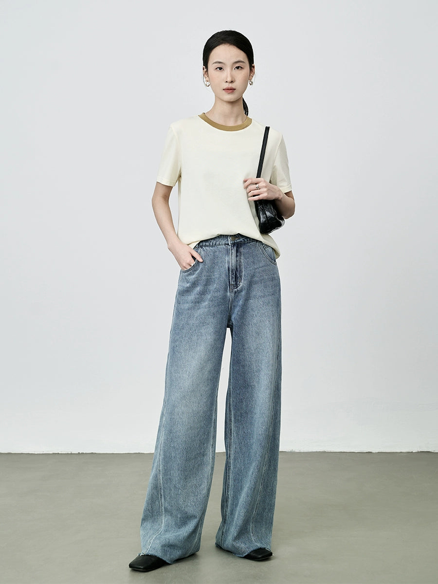 [Nuevo producto] Pantalones vaqueros de pierna ancha estilo retro americano CAREMIND, pantalones holgados con drapeado hacia adelante y nicho 