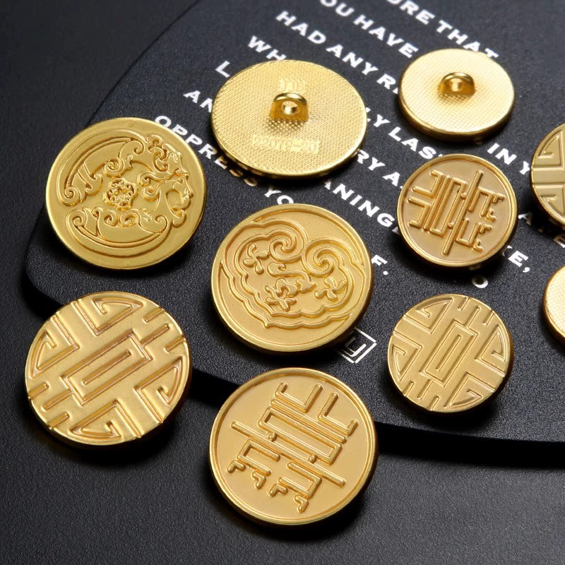 3260★  Chinese coin buckle gold happy character longevity cheongsam copper buckle Chinese vest Qing Dynasty coin button Ruyi cloud pattern gold