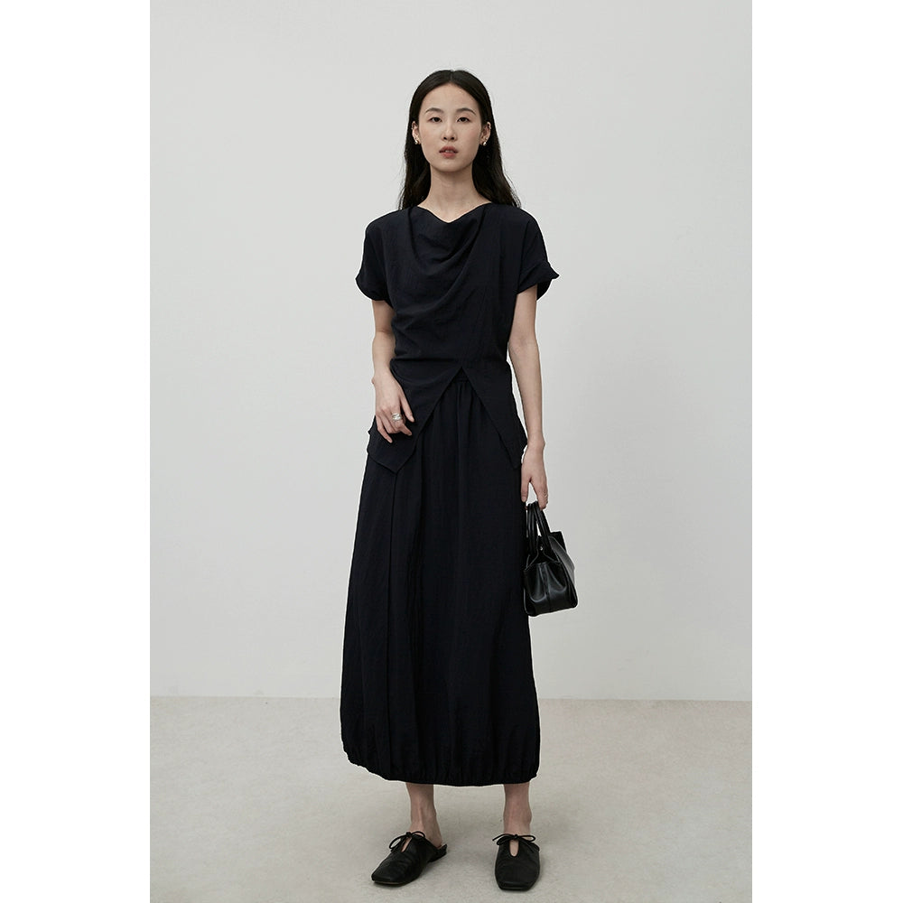 CAREMIND Ensemble de luxe moderne et léger, chemise à manches courtes et col superposé, jupe bourgeon, ensemble deux pièces