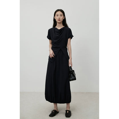 CAREMIND Ensemble de luxe moderne et léger, chemise à manches courtes et col superposé, jupe bourgeon, ensemble deux pièces