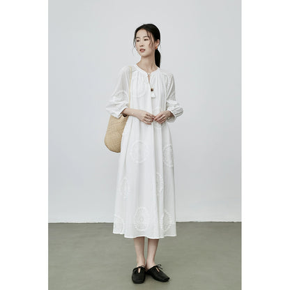 [Elegantes flores de verano] Vestido de ambiente romántico blanco CAREMIND, vestido largo bordado en jacquard con huecos para niños 