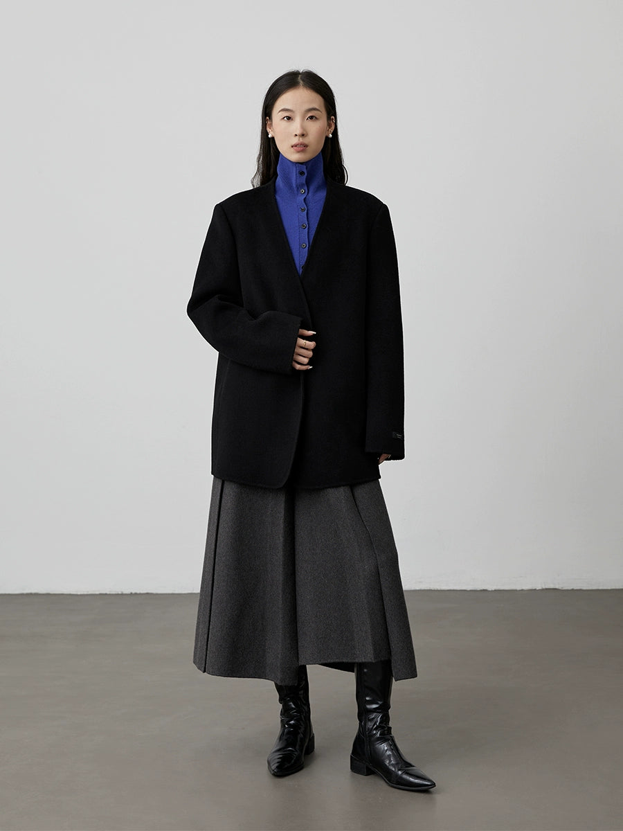 [Falda tejida de lana estilo salón político] Falda plisada de color sólido CAREMIND Falda de lana mediana y larga de otoño e invierno para desplazamientos versátiles 