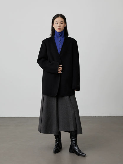 [Falda tejida de lana estilo salón político] Falda plisada de color sólido CAREMIND Falda de lana mediana y larga de otoño e invierno para desplazamientos versátiles 