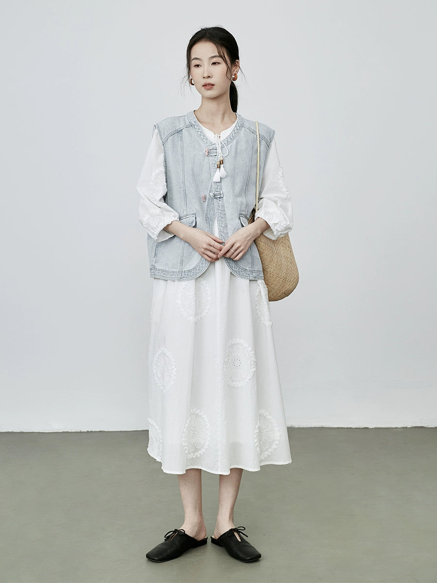 [Cowboy Traveler] Chaleco de mezclilla estilo nacional CAREMIND, chaqueta, chaleco, chaqueta, chaleco con parte superior de bambú 