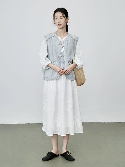 [Cowboy Traveler] Chaleco de mezclilla estilo nacional CAREMIND, chaqueta, chaleco, chaqueta, chaleco con parte superior de bambú 