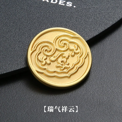 3260★  Chinese coin buckle gold happy character longevity cheongsam copper buckle Chinese vest Qing Dynasty coin button Ruyi cloud pattern gold