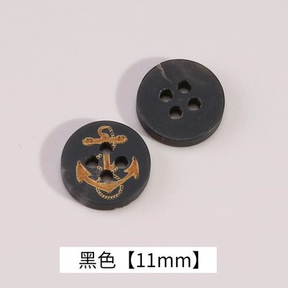 3326★  High-grade natural real horn buttons men's and women's retro cotton and linen polo shirt shirt buttons black coffee small buttons