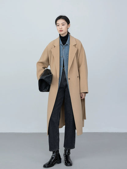 [Oferta especial por tiempo limitado] Diseño original silueta abrigo de lana de alta gama invierno mediano y largo temperamento de lana de doble cara otoño 