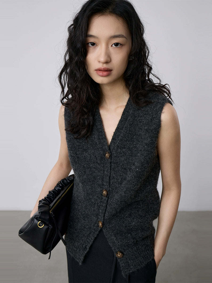 [Offre spéciale à durée limitée] Cardigan en mohair doux et ciré, veste pull longue avec gilet sans manches, ensemble deux pièces
