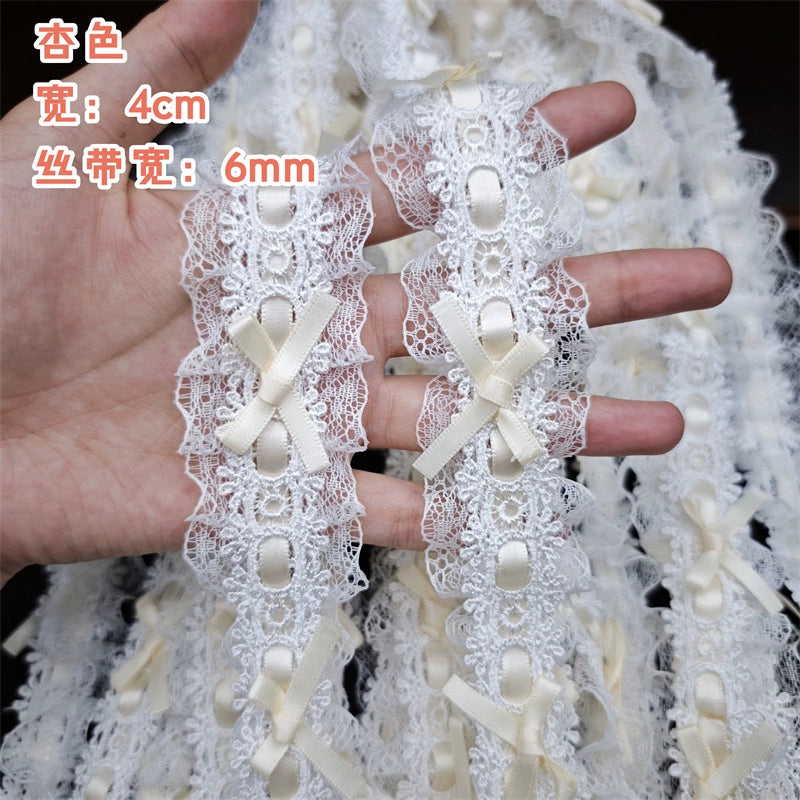 Cinturón de lolita plisado con lazo de encaje de 4 cm de ancho, 3549★, para manualidades, accesorios de encaje, bolsa para ropa, materiales hechos a mano