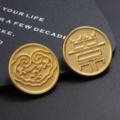 3260★  Chinese coin buckle gold happy character longevity cheongsam copper buckle Chinese vest Qing Dynasty coin button Ruyi cloud pattern gold