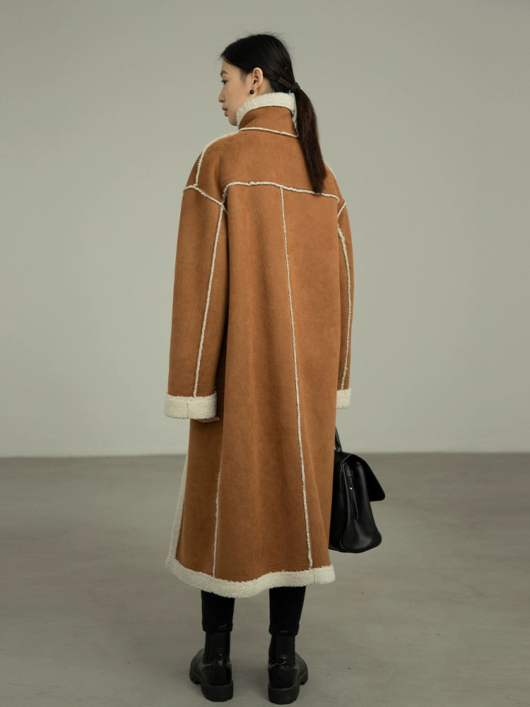 [Oferta especial por tiempo limitado] La nueva lana de cordero para viajeros lleva un abrigo de solapa en ambos lados y el diseño original del abrigo mediano y largo para mujer. 