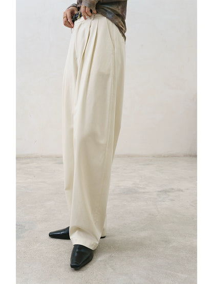 [Oferta especial por tiempo limitado] Pantalones casuales rectos de Tencel, pantalones de cintura alta, versátiles, de color sólido, pantalones drapeados y delgados 