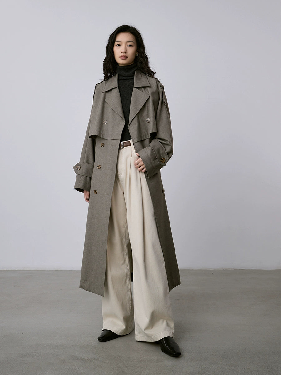 [Oferta especial por tiempo limitado] Gabardina verde mediana y larga, abrigo clásico de solapa cruzada, el abrigo de estilo británico es popular este año 