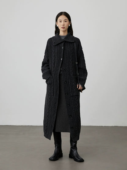 [Suéter de pan de agua alcalina] Chaqueta de suéter torcida de cuello alto coreana CAREMIND, abrigo largo de punto para mujer 