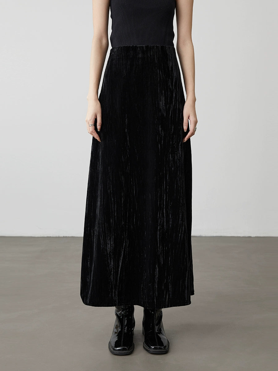 [Universo Galaxy] CAREMIND Falda plisada texturizada de cintura alta para industria pesada Nuevo vestido largo elegante Liuguang para mujer 