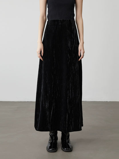 [Universo Galaxy] CAREMIND Falda plisada texturizada de cintura alta para industria pesada Nuevo vestido largo elegante Liuguang para mujer 