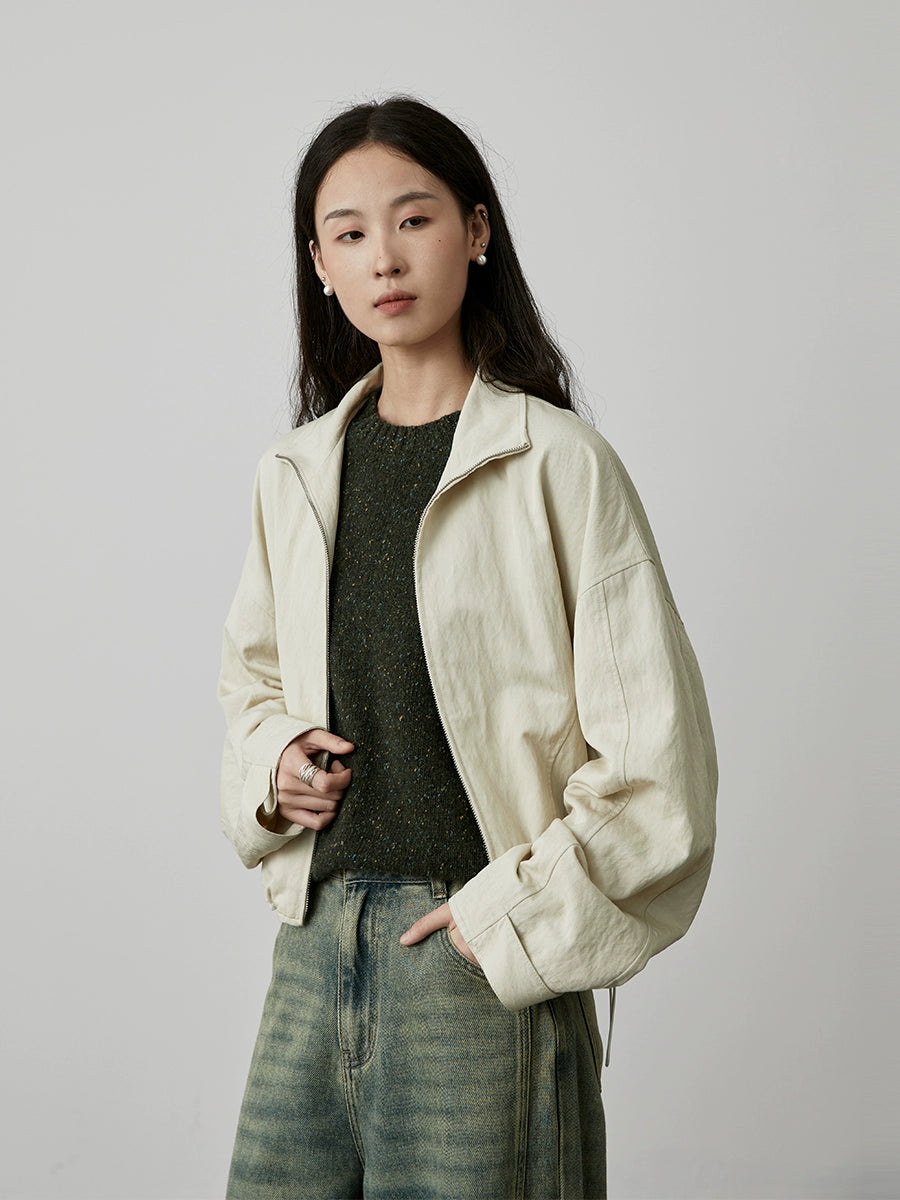 [Small Universe] CAREMIND short jacket, retro washed ginkgo gray, early autumn thin casual top