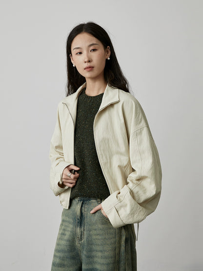 [Small Universe] CAREMIND short jacket, retro washed ginkgo gray, early autumn thin casual top