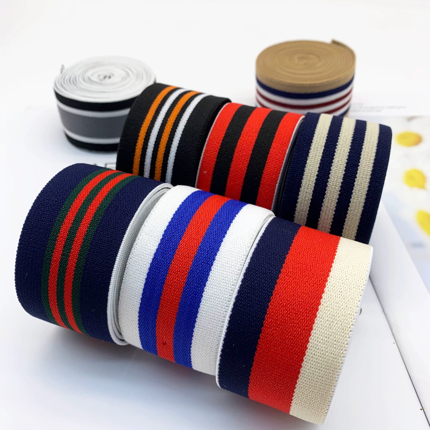 3868 Banda elástica gruesa de 4 cm con rayas de colores para ropa interior, banda de goma para cintura, correa de jacquard, accesorios para ropa